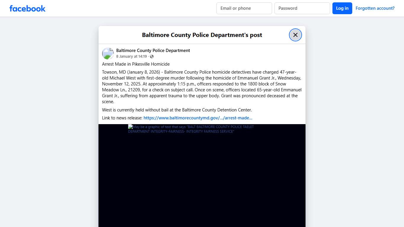 Arrest Made in... - Baltimore County Police Department Facebook